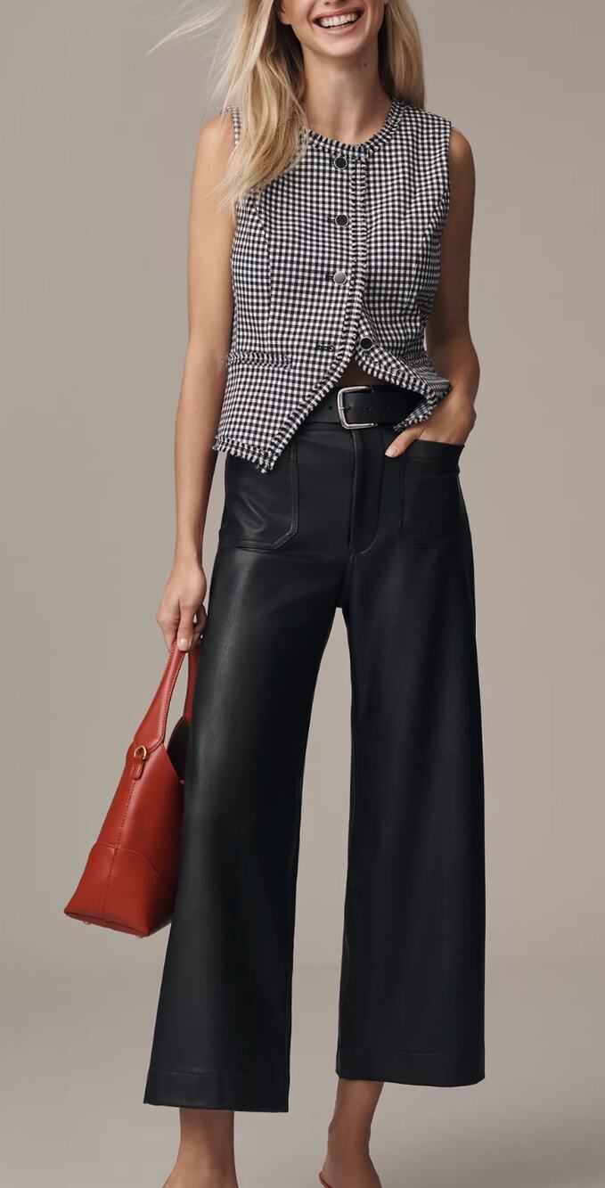 Maeve The Colette Faux Leather Wide Leg Pants Black Size 25 Petite